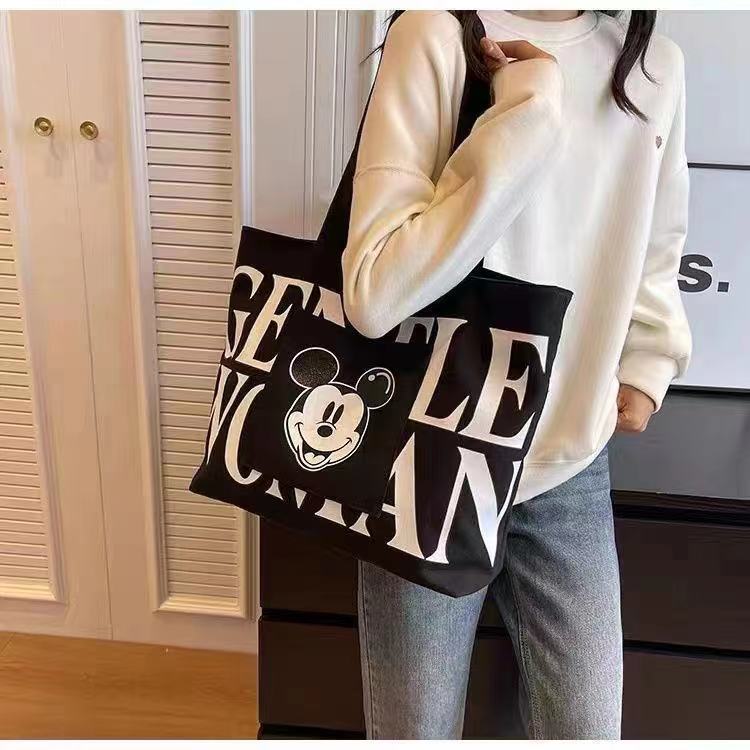 Large Capacity Letters Canvas Bag Women's  New Mickey Fashion Shoulder Tote Bag Portable Shopping Bag for Going out