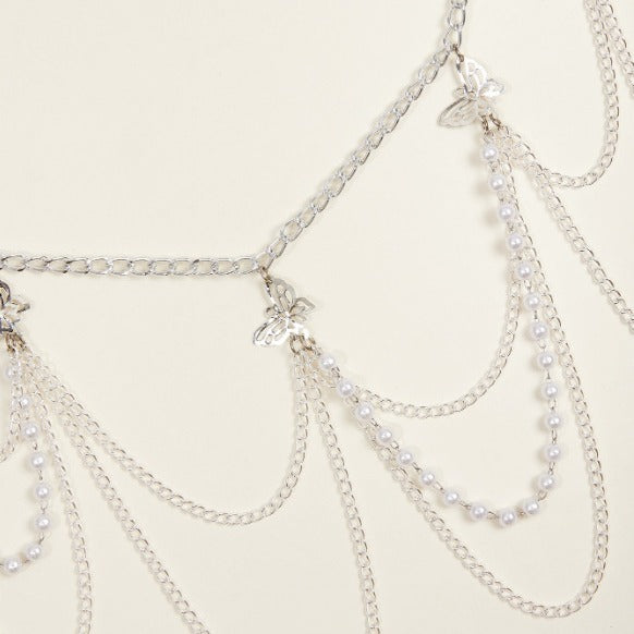 FB3351 2025 waistchain alloy hollow butterfly accessories multi-layer wave fringed pendulum chain waist chain waist accessories