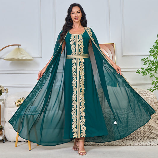 MT214 Middle East popular Summer New Muslim Cardigan Embroidered Robe Two-piece Dress Dress