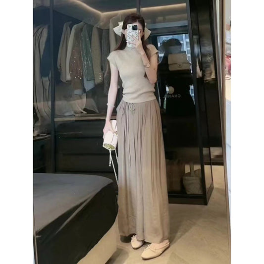 2025 Internet celebrity age-reducing royal sister light and mature salt series high-end fragrance casual wide-leg pants professional two-piece suit female summer