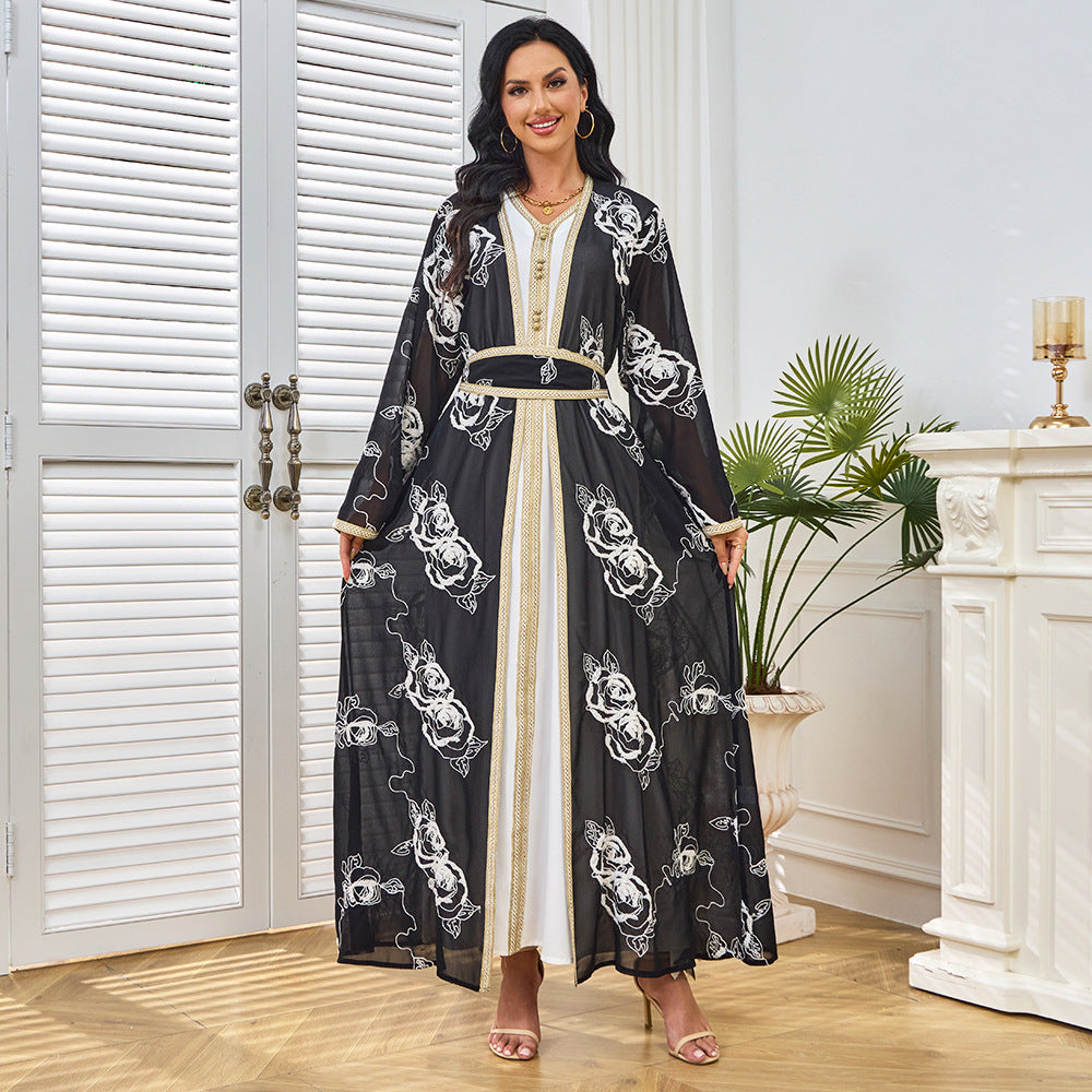 MT211 Middle East Women's Arabian Clothing, New Lace-Up Evening Dress Embroidered Two-piece Suit Robe Dress