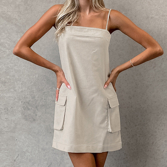 2025 cotton and linen square neck suspender high waist dress popular  summer fashion new New wholesale short skirt women