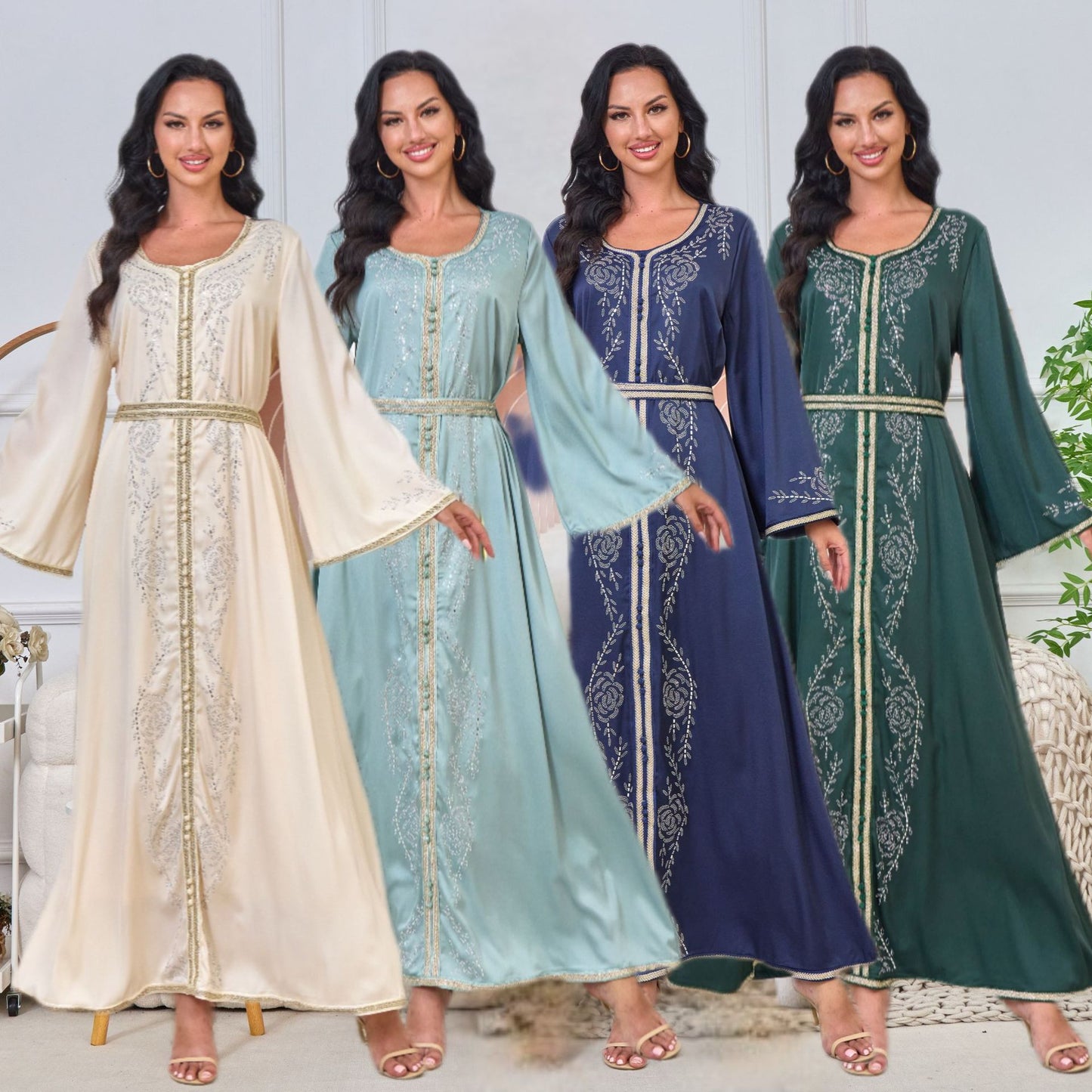 MT167 Middle East Muslim Fashion popular Spring and Summer New Spot Hot Sale Temperament Elegant Hot Diamond Dress