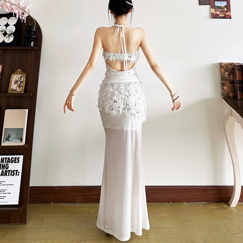 2025 style popular winter new women's clothing neck swing collar vest chest wrapping primer set splicing skirt