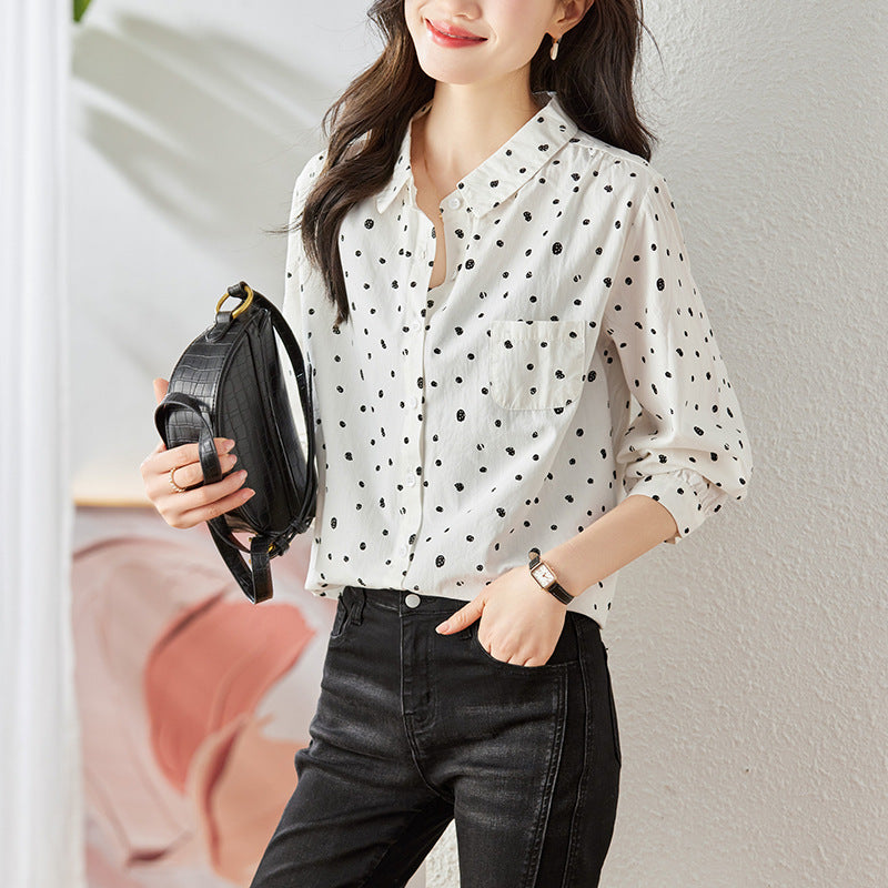 direct sales polka dot printed shirt spring new  fashion loose meat covering commuter temperament top