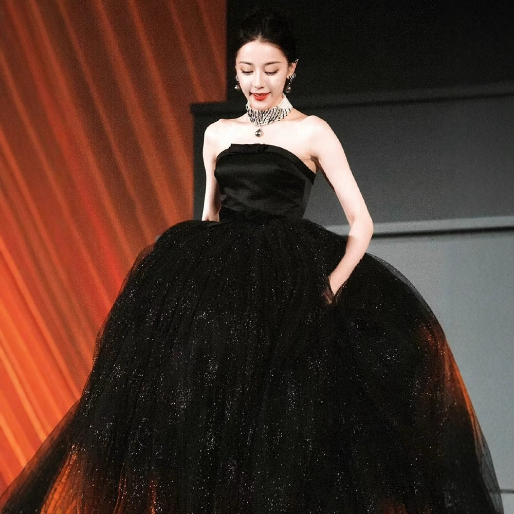 2025 Black evening dress dress Reba star with the same tube top tutu skirt women's high sense birthday party temperament princess dress