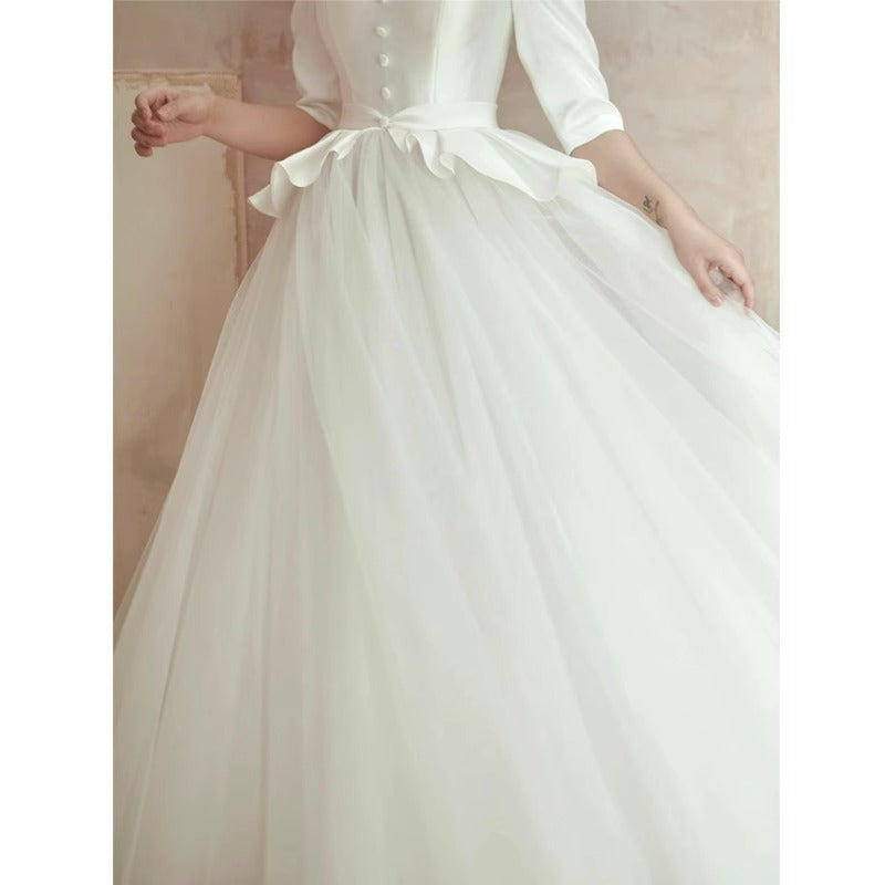 2025 white light wedding dress  new bride simple temperament small man going out yarn women's banquet evening dress