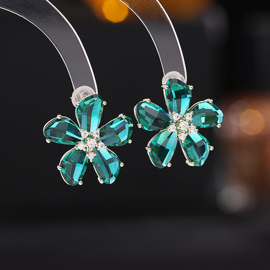 2025 Super fairy temperament girl heart fresh earrings trendy niche design earrings s925 silver needle colored crystal flower stud earrings