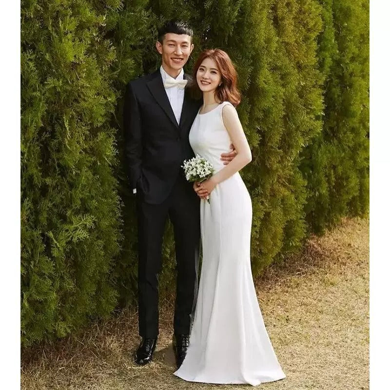 2025 New thin long light wedding dress Mori retro going out yarn bridal dress travel photography simple high-end dress skirt