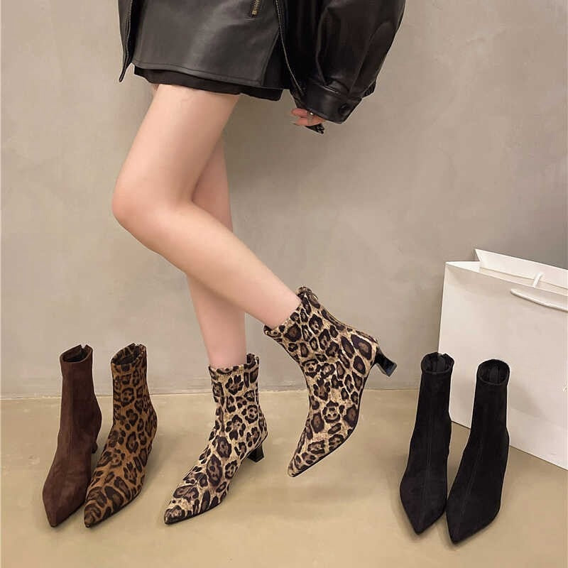 2025 niche temperament pointed suede short boots women's boots popular new thin heel high heel and ankle boots thin boots