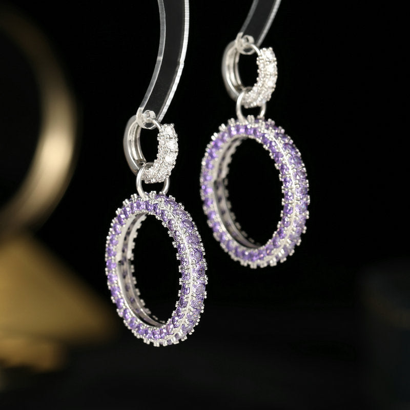2025 high-end ring ear buckle Tide light luxury style ear jewelry wholesale Atmospheric zircon inlaid geometric circle earrings