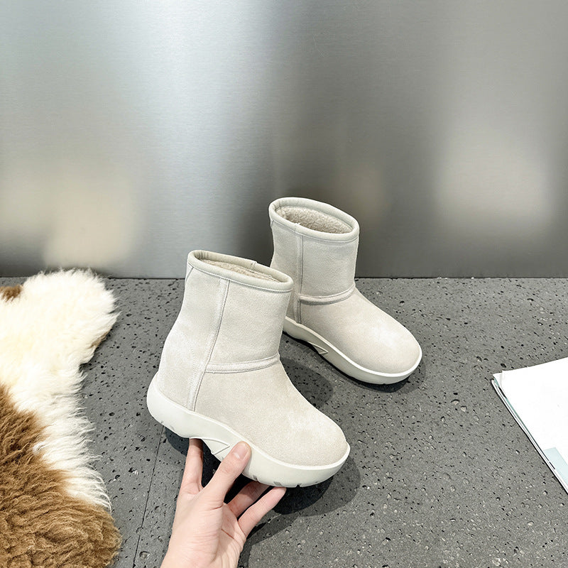 2025  Inner heightening snow boots women's winter velvet thickened popular new leather minus 40 degree thick-soled short boots