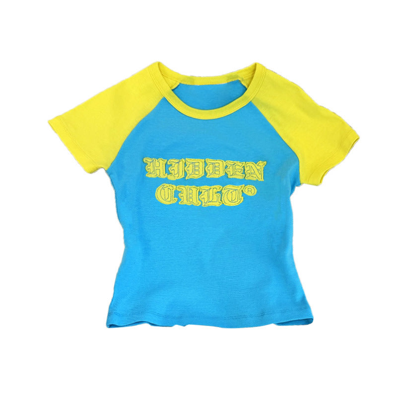 BENPAOLV American new Spice Girl style retro hip hop personality splicing street suit short sleeves shorts sticker letters