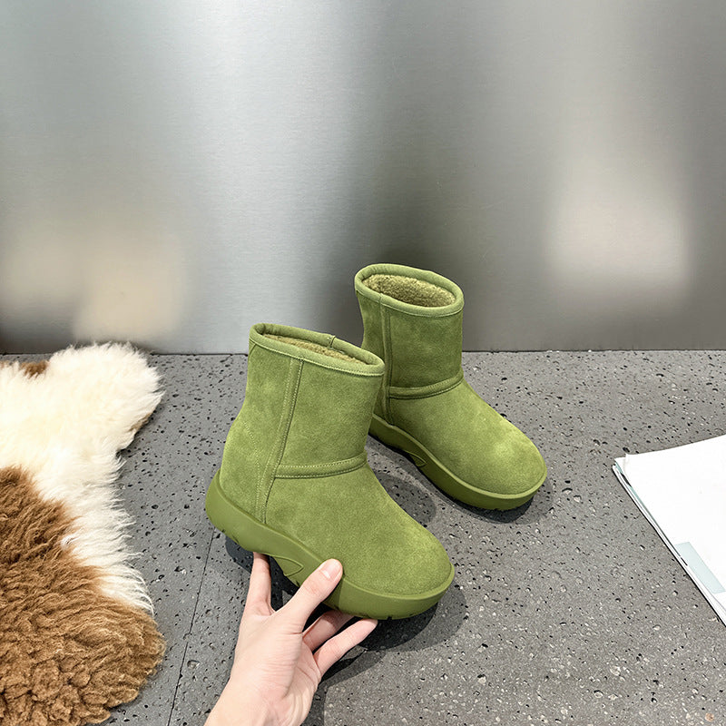 2025  Inner heightening snow boots women's winter velvet thickened popular new leather minus 40 degree thick-soled short boots