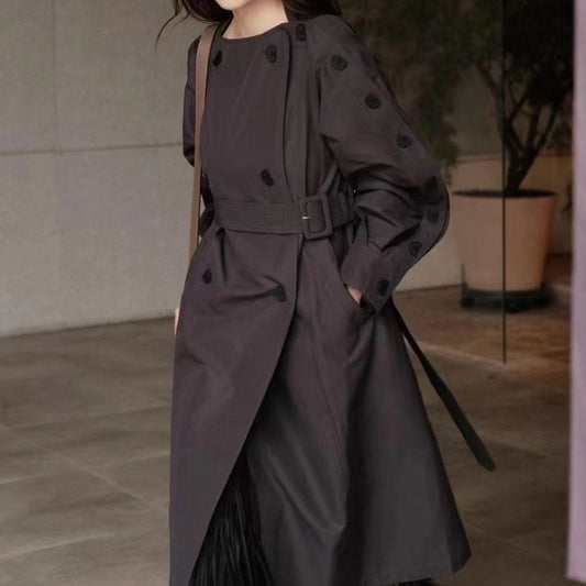 2025 Spot popular autumn [high-end series] trench coat long neat large lapel elegant trench coat coat
