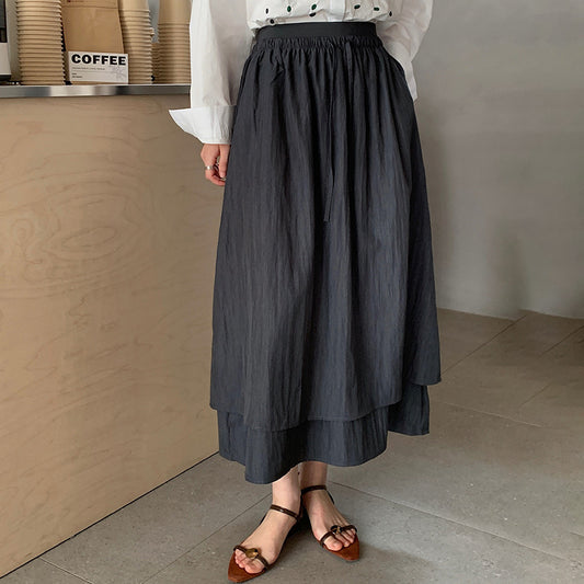 Cotton cocoon, two-color gray pendant feeling, double-layer waist, half skirt, thin skirt, simple and elegant, small man shows height artifact