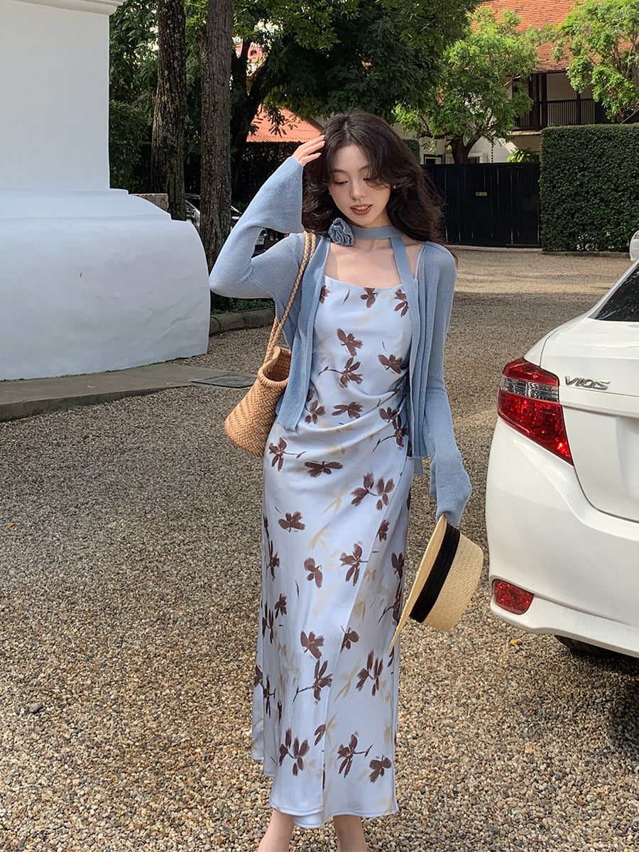 2025 spring and summer new Korean version high waist suspender dress printed pure desire vacation skirt women 88187