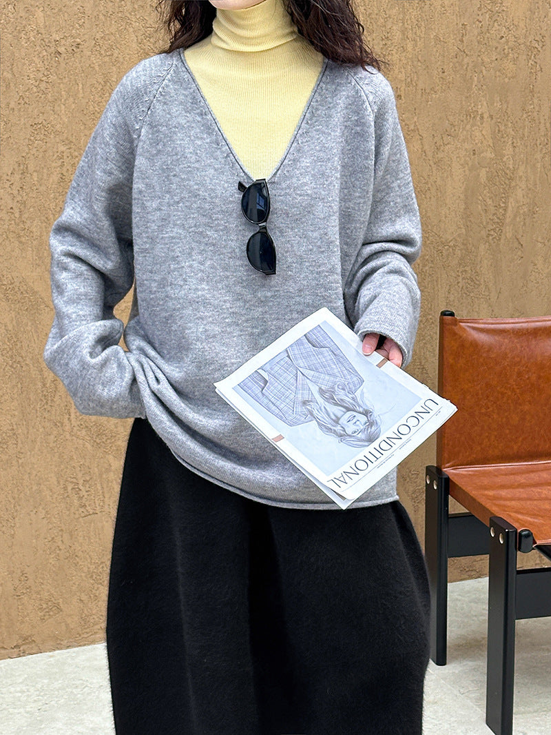 2025 popular autumn and winter new design sense Korean loose knitted sweater base wear versatile sweater A82