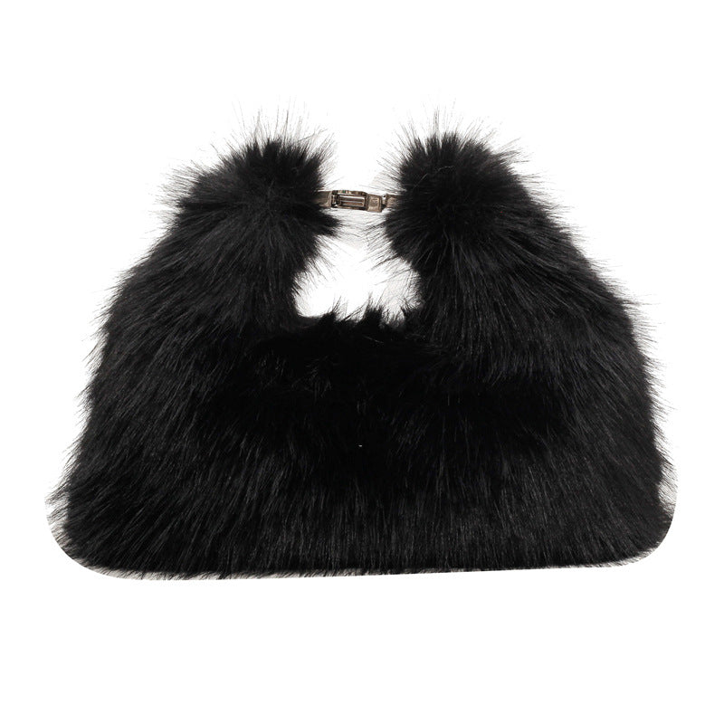 BENPAOLV 2025 Bag Women's  Winter New Soft Imitation Rabbit Hair Portable Women's Bag Small and cute one-shoulder messenger bag