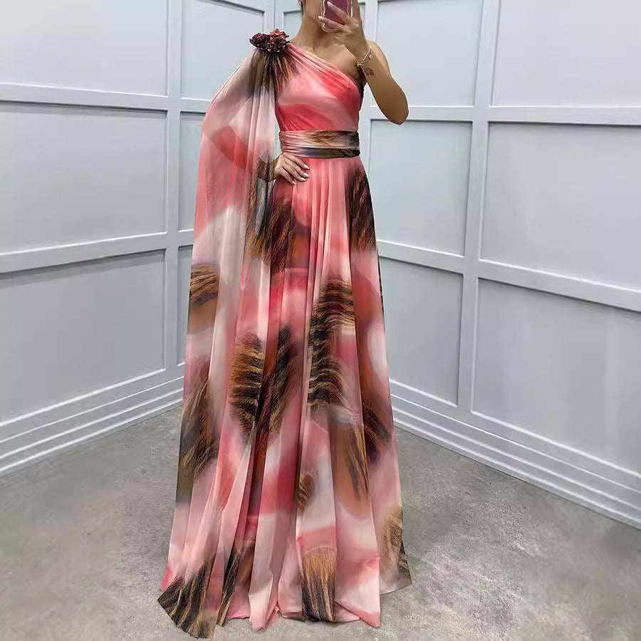 BENPAOLV Hot selling lady Genesis high-end women's long dress boutique chiffon slanted shoulder dating celebration evening dress
