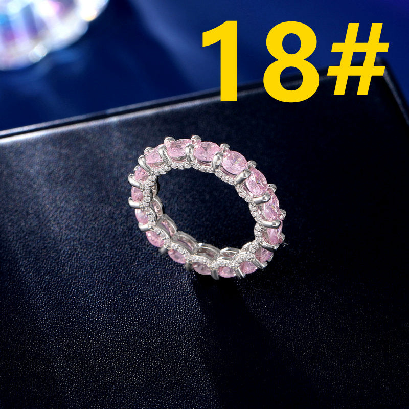2025 New colorful copper inlaid zircon jewelry ring tide niche light luxury design high-end candy color rainbow ring