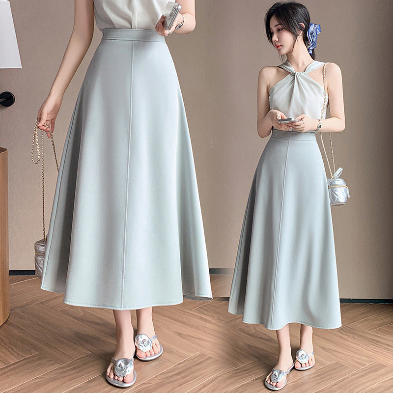 Hot trade medium and long skirt 2025 spring and summer new high-waisted pendulum A-shaped skirt covering the hips and showing thinness suit dress