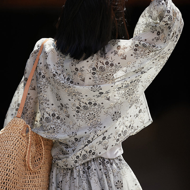 2025 Flax + mulberry silk shirt skirt silk linen set, high-end floral silk skirt two-piece women's clothing