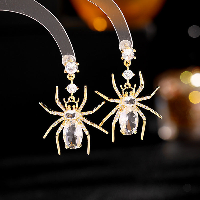 2025 retro style exaggerated earrings wholesale s925 silver needle zircon inlaid cold wind personalized design spider earrings