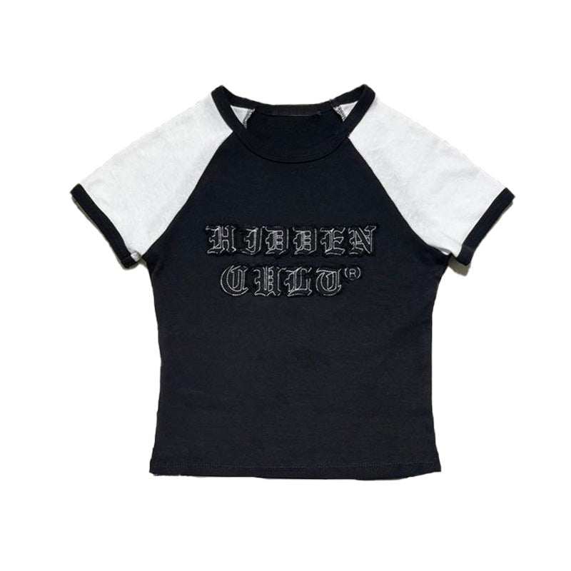 BENPAOLV American new Spice Girl style retro hip hop personality splicing street suit short sleeves shorts sticker letters