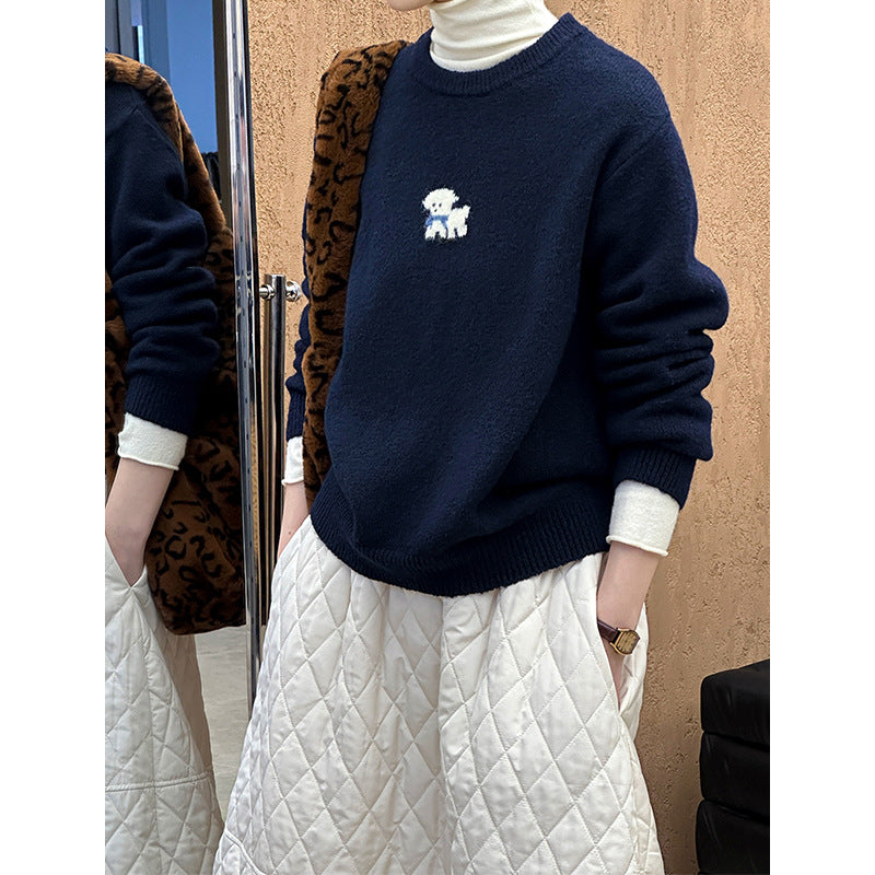 2025 popular autumn and winter new Korean version cartoon puppy age-reducing round neck pullover warm knitted sweater 031-1
