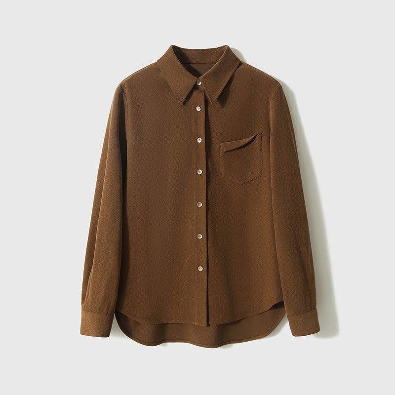 2025 Textured corduroy long-sleeved shirt  spring new women's clothing, shirt professional commuter women's autumn top