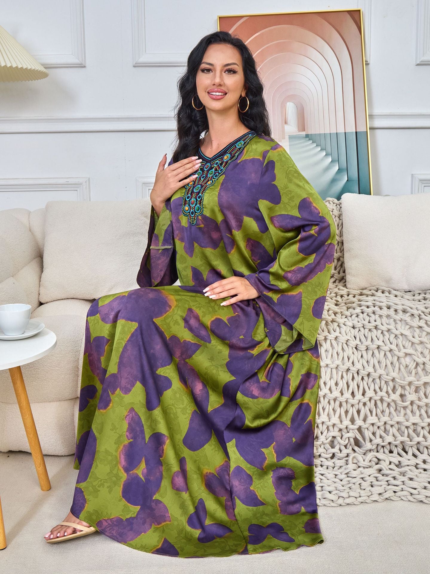 MT178 New Middle East hot sale new printed long fashion elegant Muslim robe women's dress ins