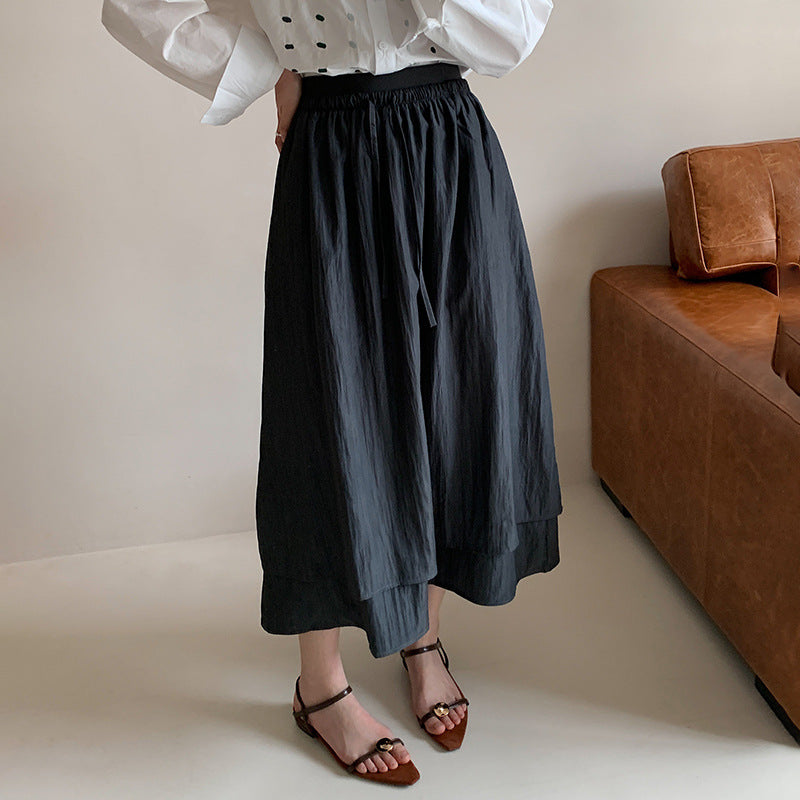 Cotton cocoon, two-color gray pendant feeling, double-layer waist, half skirt, thin skirt, simple and elegant, small man shows height artifact
