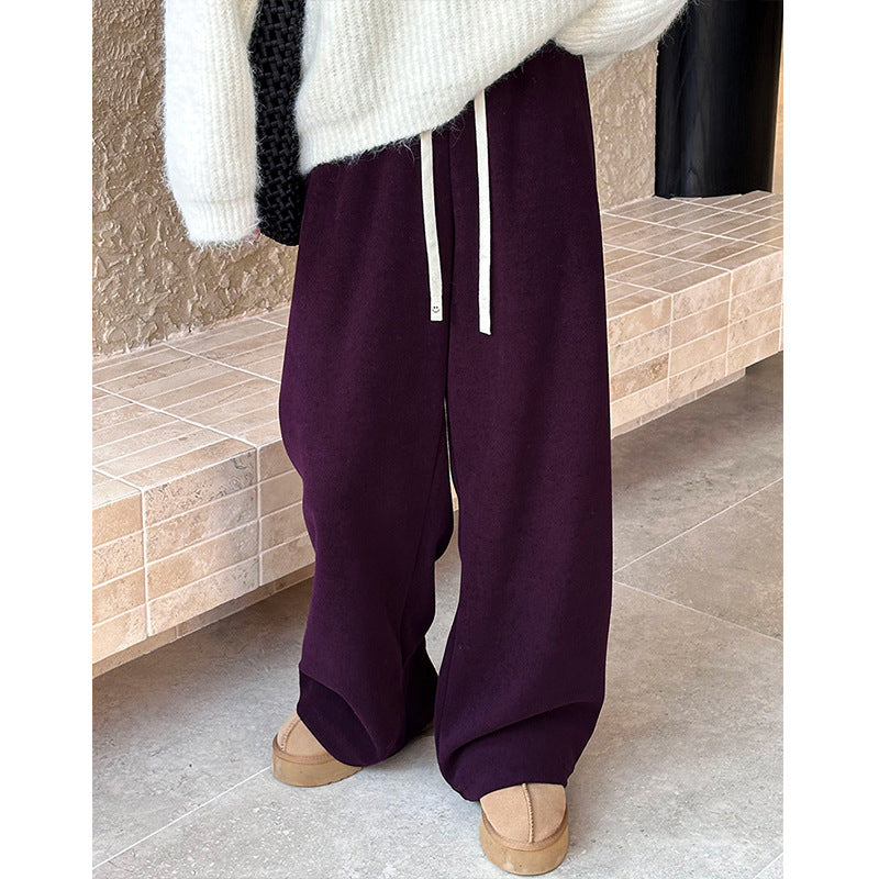 2025 popular autumn and winter new Korean version of casual versatile glutinous rice pants elastic waist sports wide-leg pants 11576