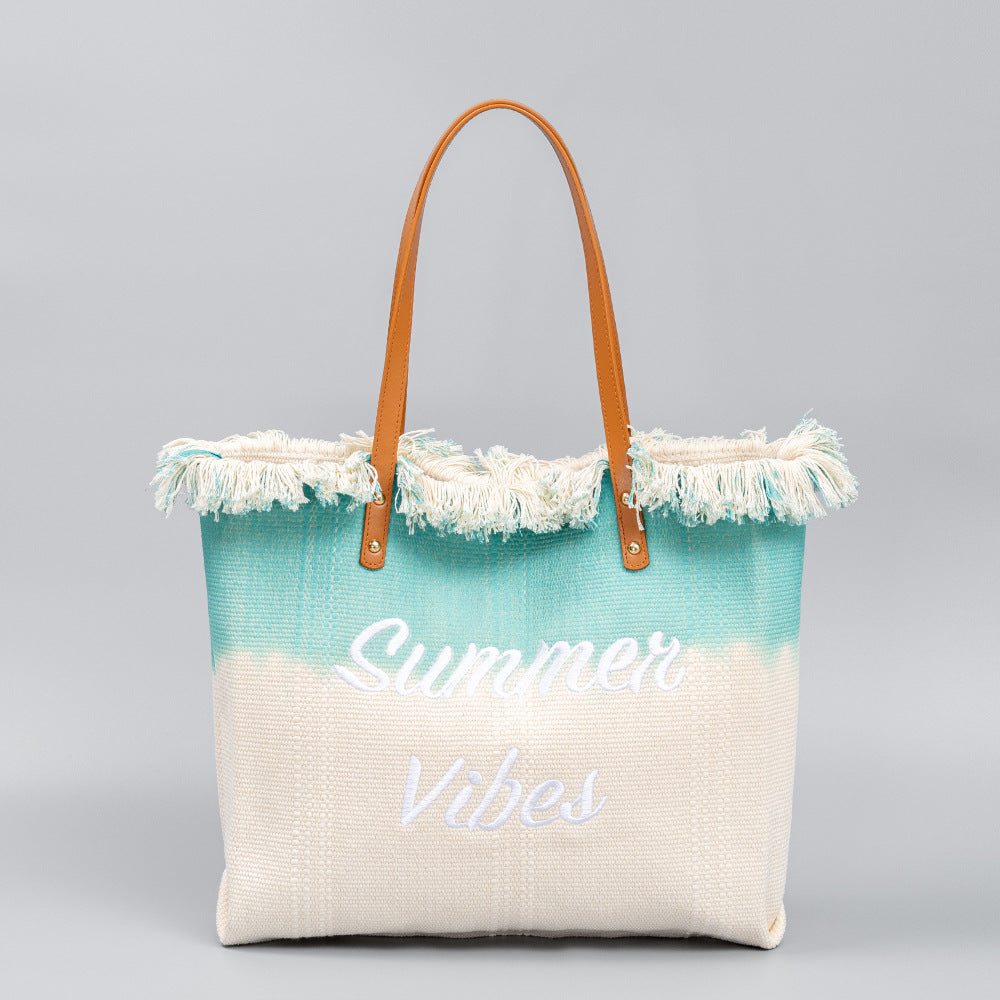 Cross-Border Embroidered Tote Bag Tassel Canvas Bag Magnetic Snap Commuter Bag Underarm Bag New Beach Shoulder Bag Summer