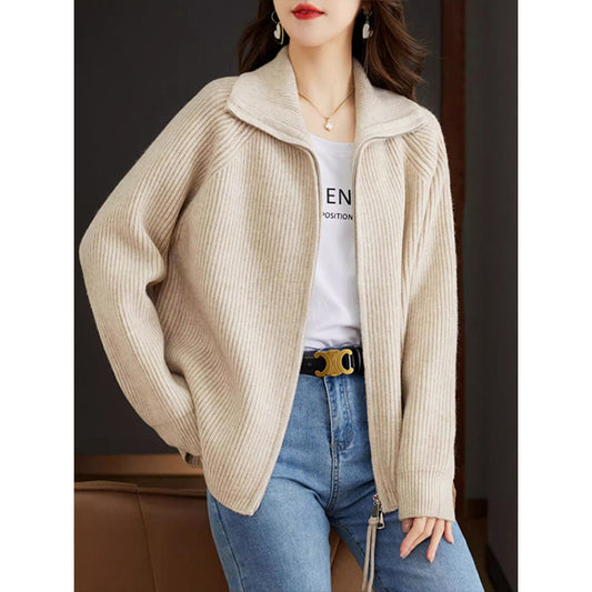 Official website picture direct sales knitted jacket women's  autumn clothing early spring zipper top Popular style jacket