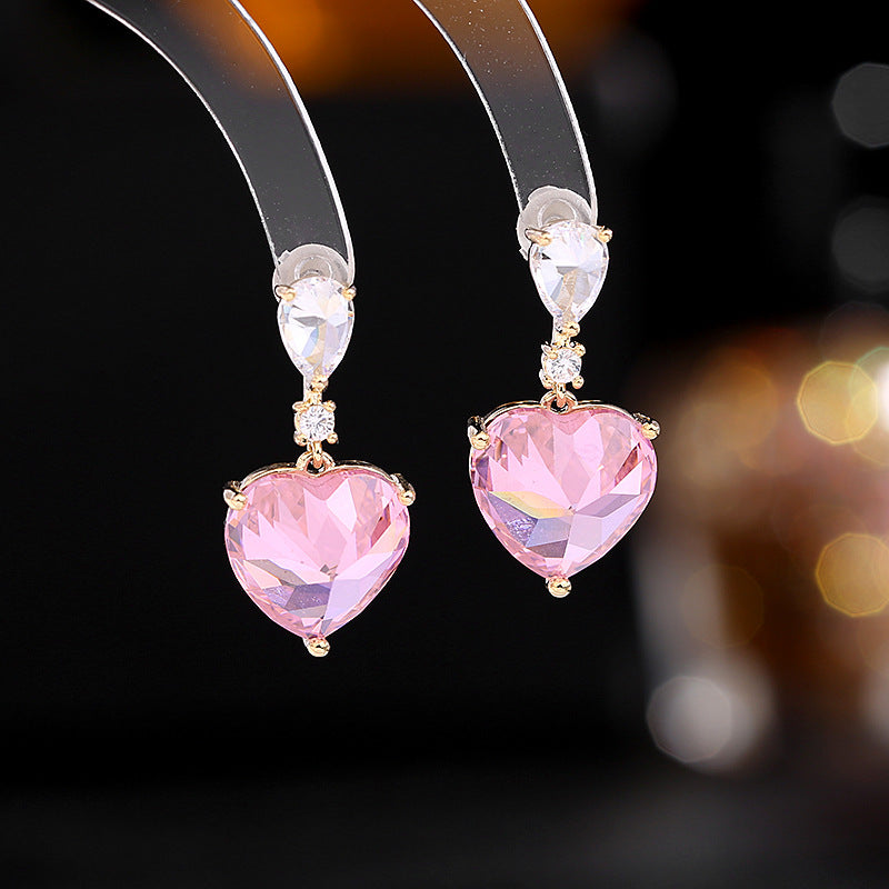 2025 S925 silver needle zircon inlaid ear jewelry trendy sweet temperament girlish heart temperament simple water drop love shape earrings