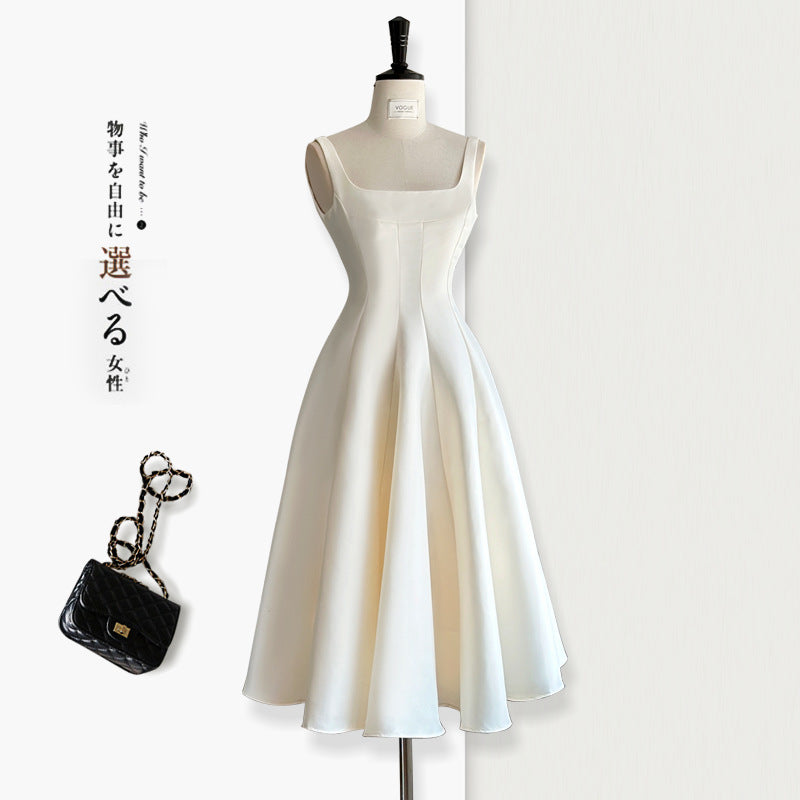 2025 White suspender dress women's spring  niche gentle wind high-end long dress birthday dress dress first love