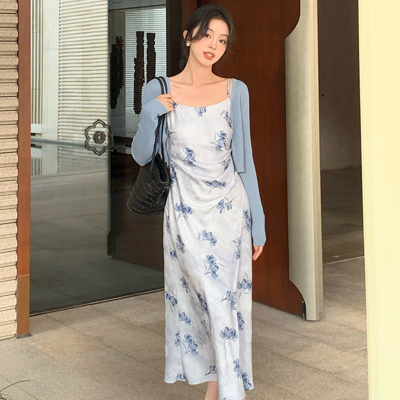 2025 spring and summer new Korean version high waist suspender dress printed pure desire vacation skirt women 88187