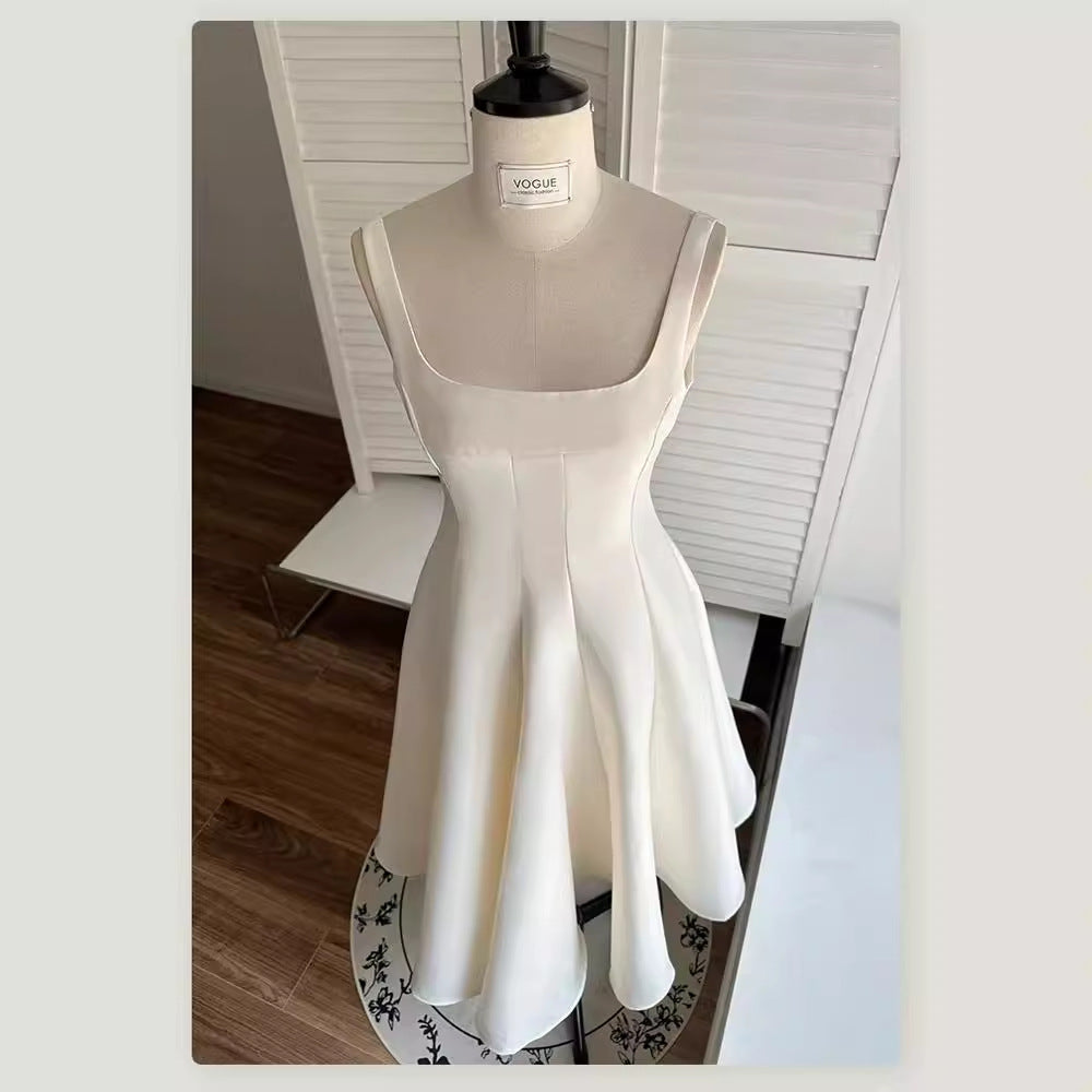 2025 White suspender dress women's spring  niche gentle wind high-end long dress birthday dress dress first love