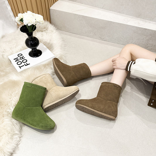 2025  popular autumn and winter new fashion leather snow boots versatile knight boots leather flat women's shoes tide sleeve two wear