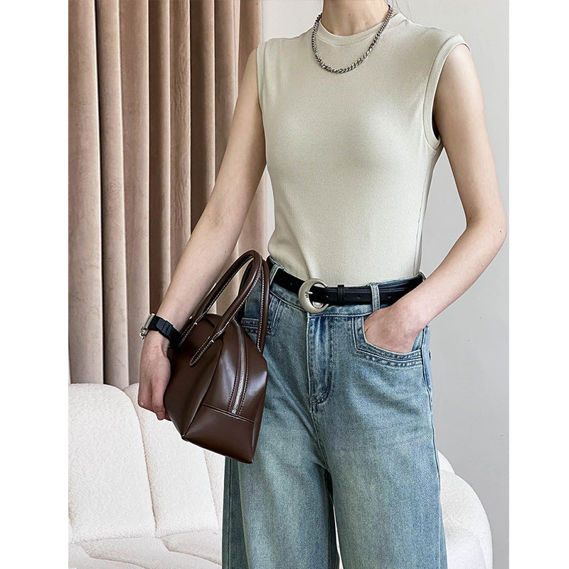 2025 Orange Zhi crew neck sling vest women's popular spring new outer wear inside  simple sleeveless bottoming shirt 2922
