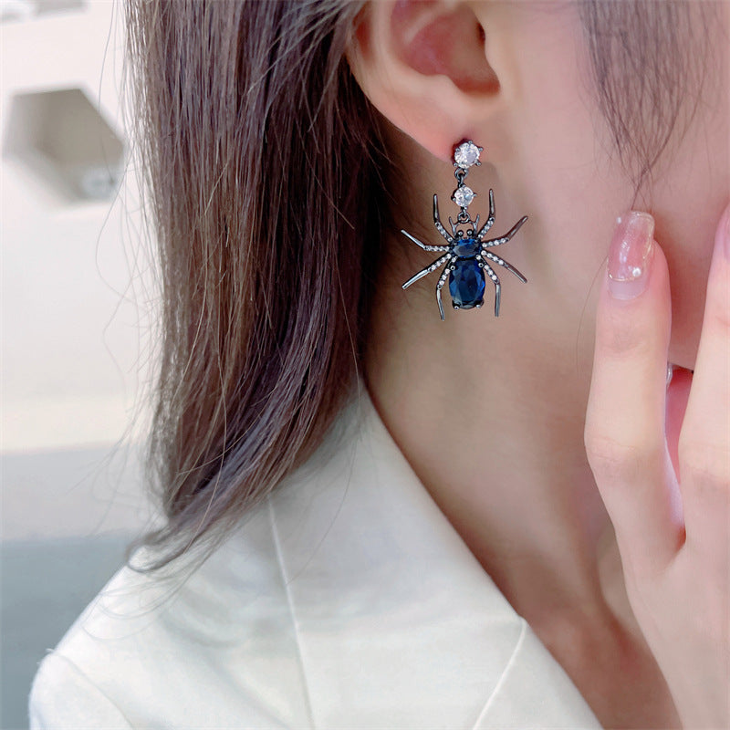 2025 retro style exaggerated earrings wholesale s925 silver needle zircon inlaid cold wind personalized design spider earrings