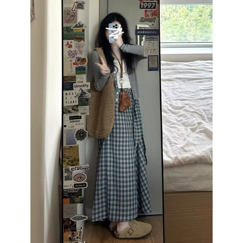 Early spring Korean atmosphere wearing plaid dress children's spring 2025 new small long dress suit skirt