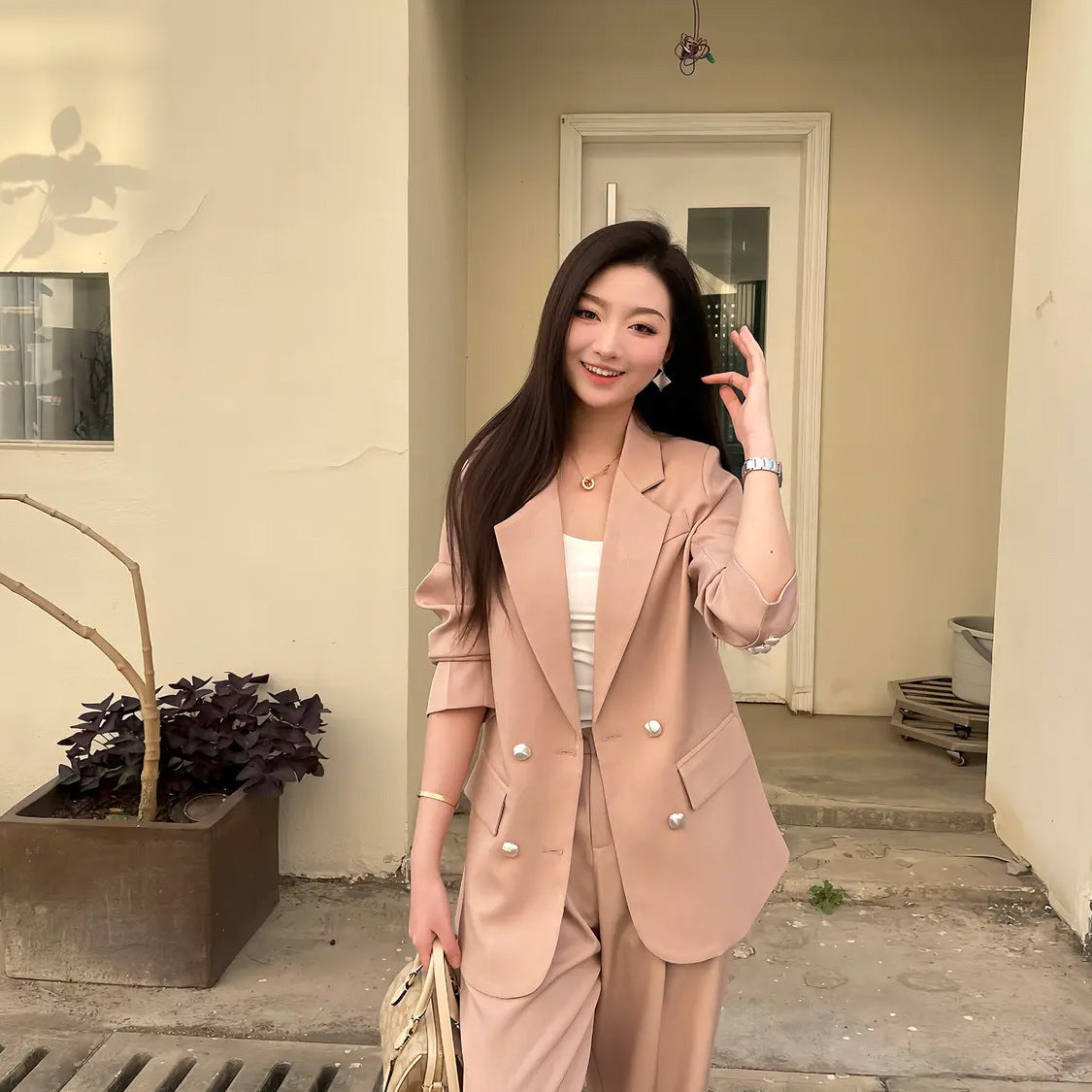 Casual suit women's 2025 new fashion spring warm sun shopping suit thin meat cover two-piece New