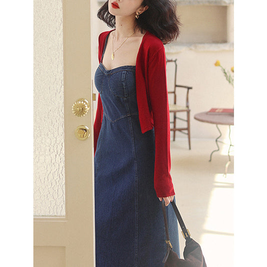 2025 spring clothes, new models with a complete set of denim dresses, children wear high-end two-piece suits, early autumn