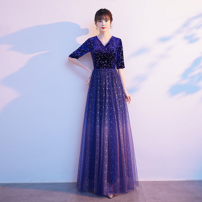 2025 Chorus performance uniform women's long dress new host middle school student choir art examination long adult ceremony evening dress