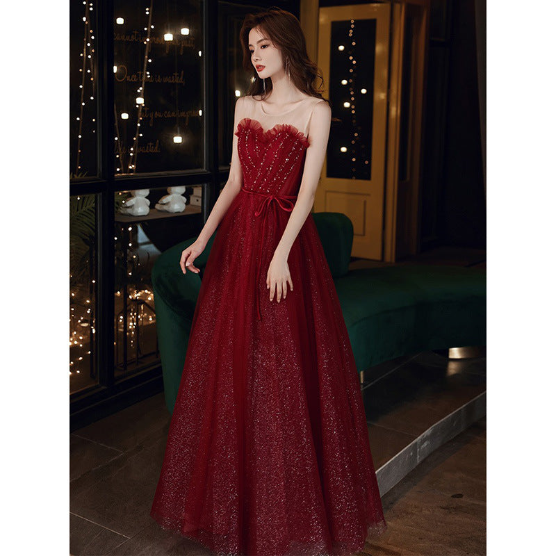 2025 Toast Bride  New Spring Red Style Temperament Light Luxury Wedding Evening Dress Dress Annual Meeting Hosting Dress