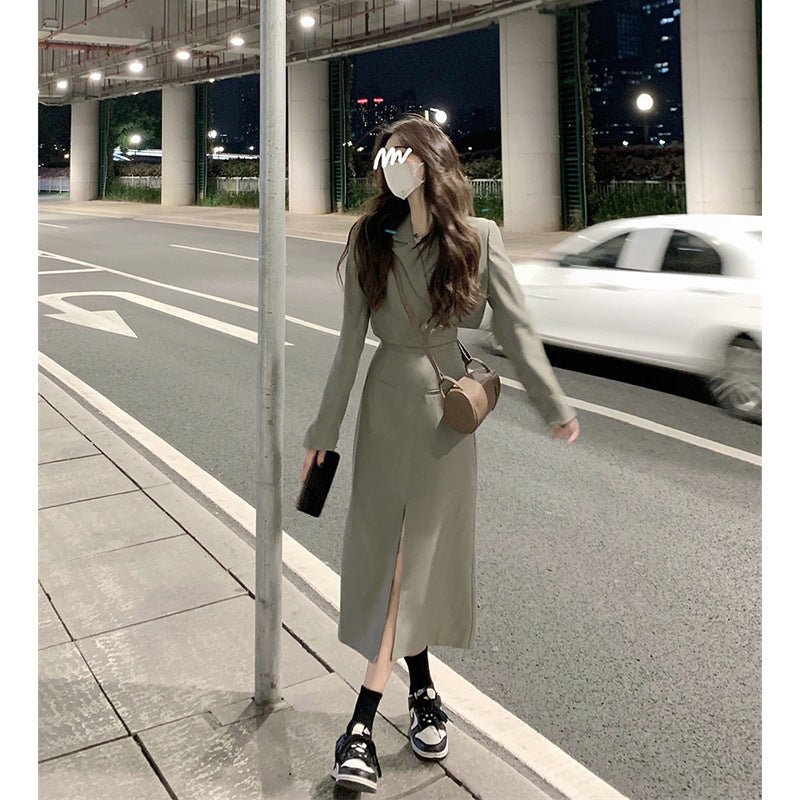 High-end short temperament long-sleeved small suit medium and long split skirt women's autumn 2025 new two-piece set