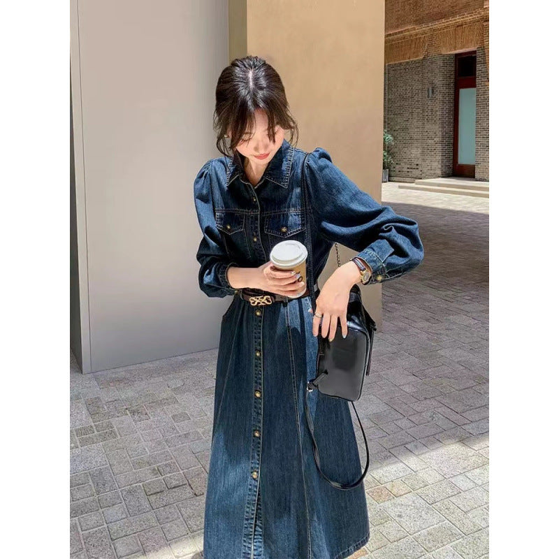 2025 Autumn long denim dress long sleeve autumn wear women's  new model fashion trend high sense super good-looking